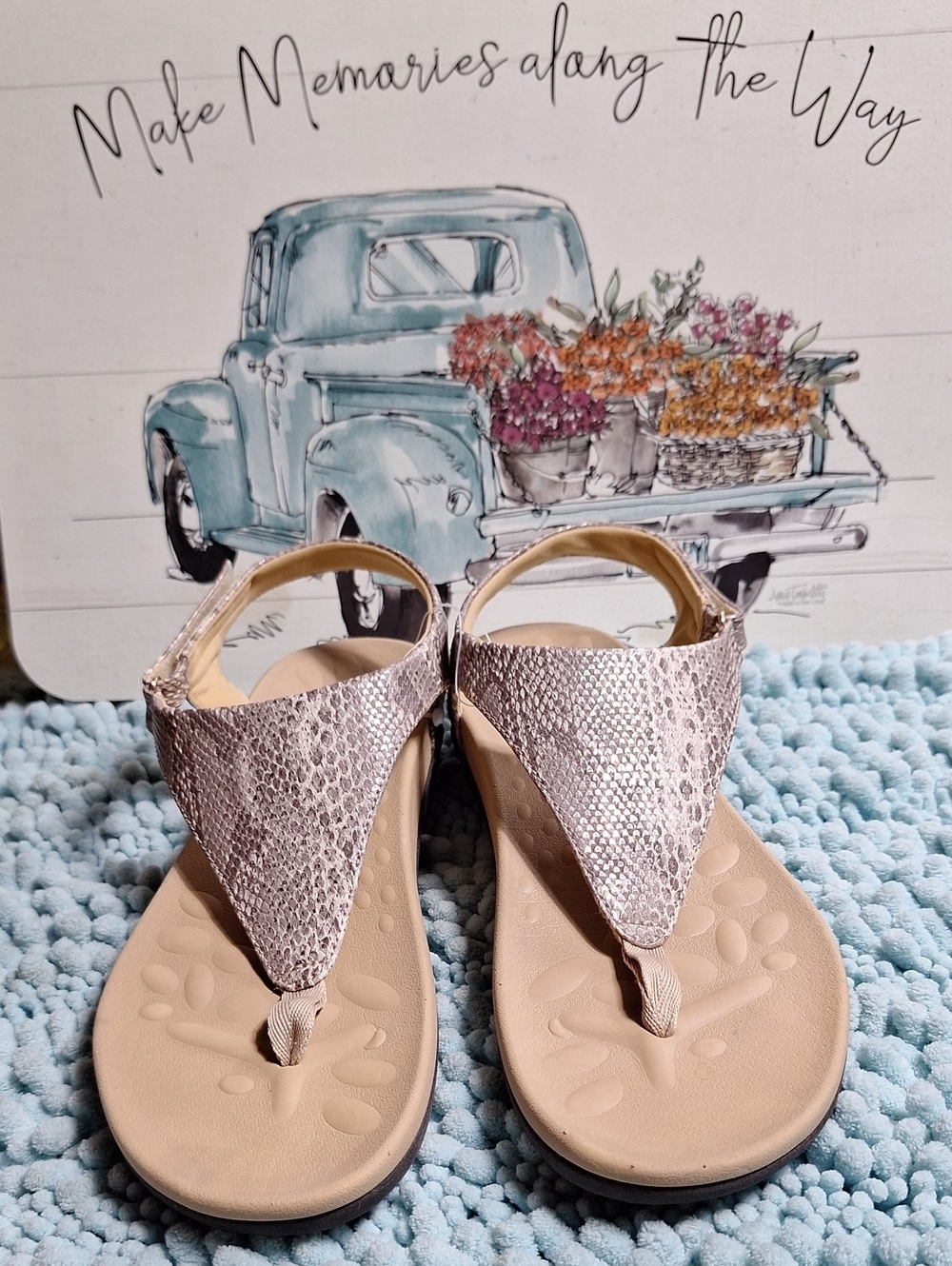Women’s Taupe Metallic Snake-Print Thong Sandals